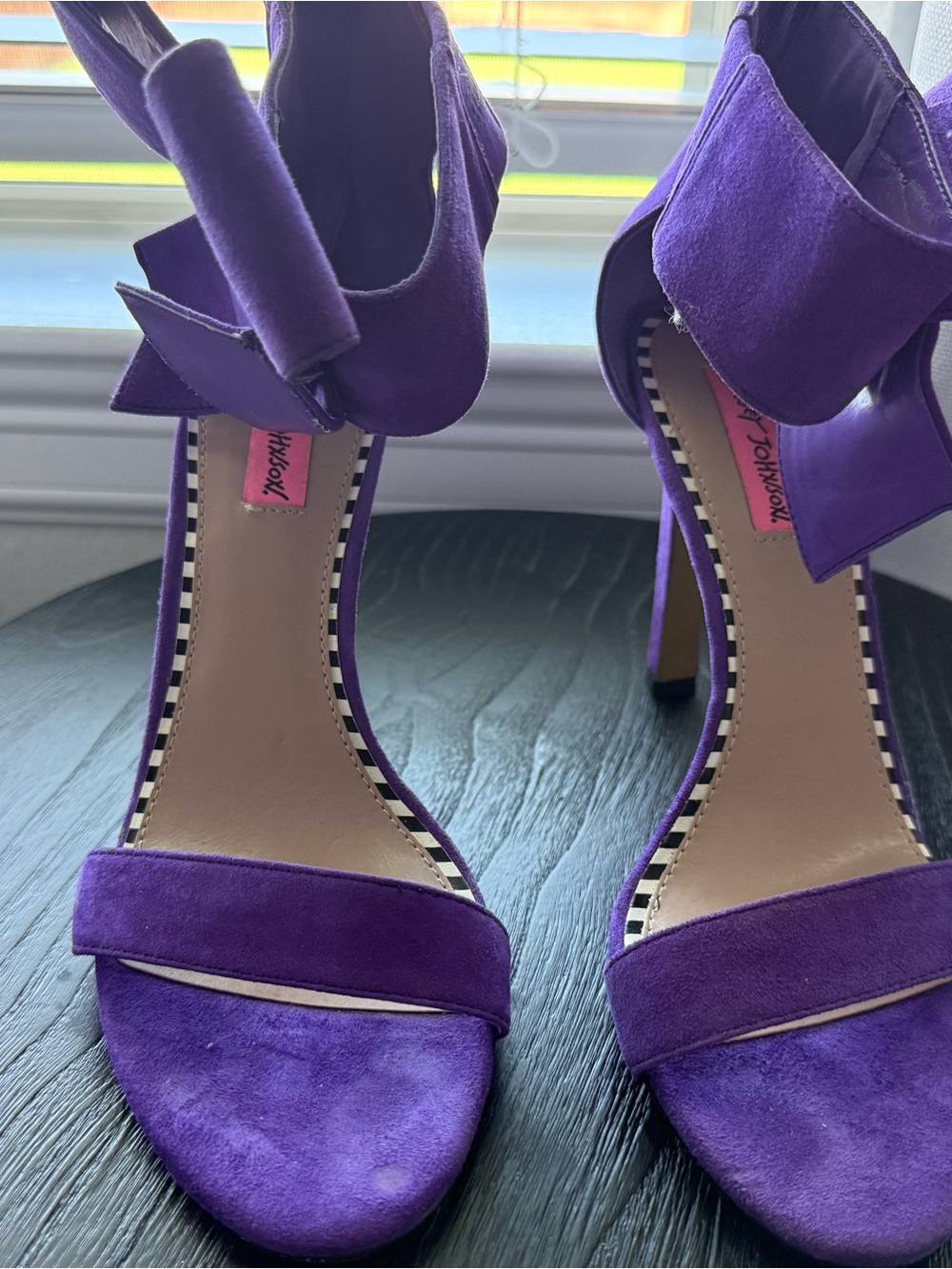 Betsey Johnson Purple Suede Ankle-Strap Bow Heels